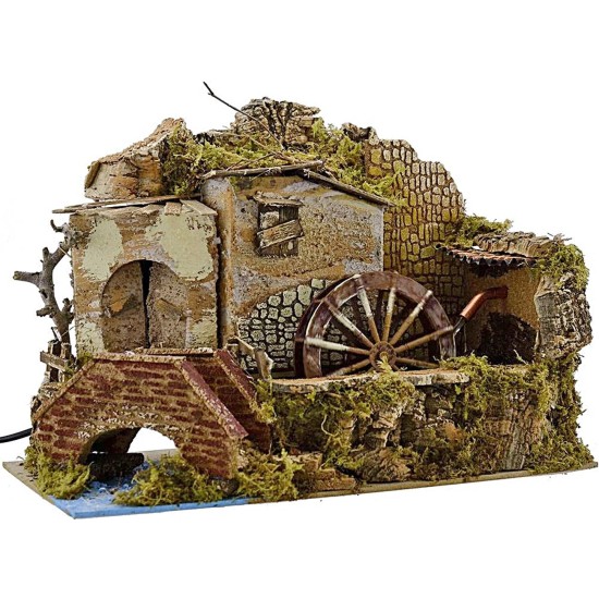 Molino de agua para belén en funcionamiento de 33x18x13 cm de altura. Mundo