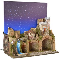 Illuminated nativity scene with fiber optic starry sky cm 2