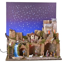 Presepe illuminato con cielo stellato a fibre ottiche completo