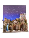 Pesebre iluminado con cielo estrellado de fibra óptica completo