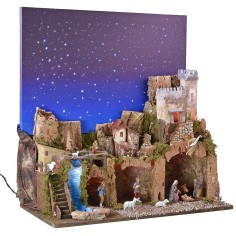 Illuminated nativity scene with a starry sky made of fiber 2