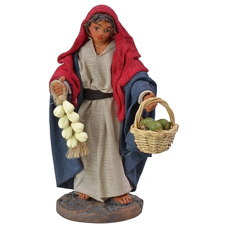 Donna con cesto e aglio 12 cm