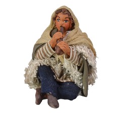 Ragazzo seduto con piffero serie 12 cm terracotta, piffero