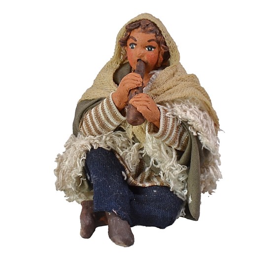 Boy sitting with pipe series 12 cm terracotta, pipe