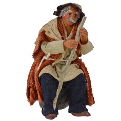 Old man sitting with cane series 12 cm sitting, cane, series