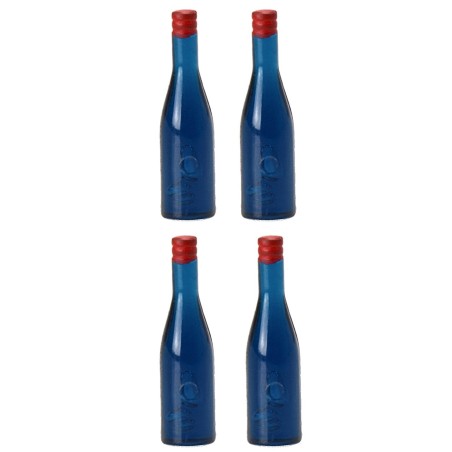 Juego de 4 botellas azules de 3,6 cm de altura, estatuas, altura, plástico.