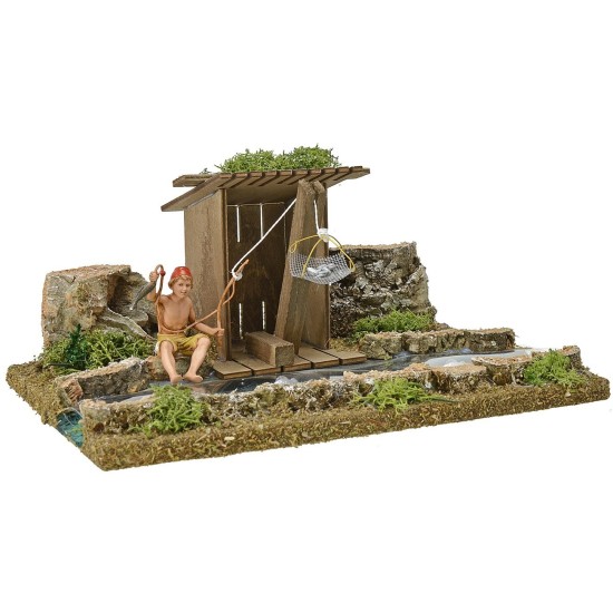 Río ef. profundidad con cabaña de pescador Mundo