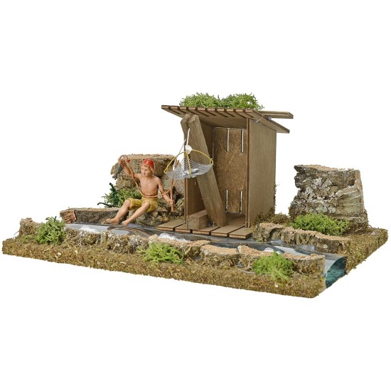 Río ef. profundidad con cabaña de pescador Mundo