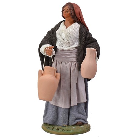 Donna con anfore 14 cm altezza, terracotta, base, tessuto