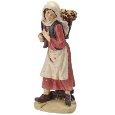 Campesina con cesta a la espalda en resina de 20 cm