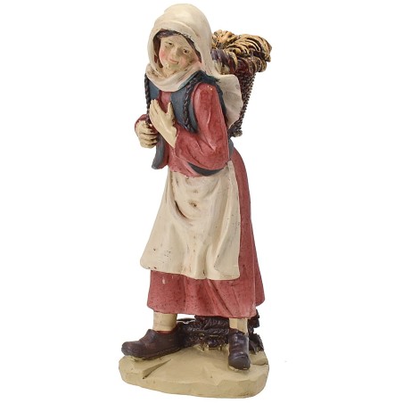 Campesina con cesta a la espalda en resina de 20 cm