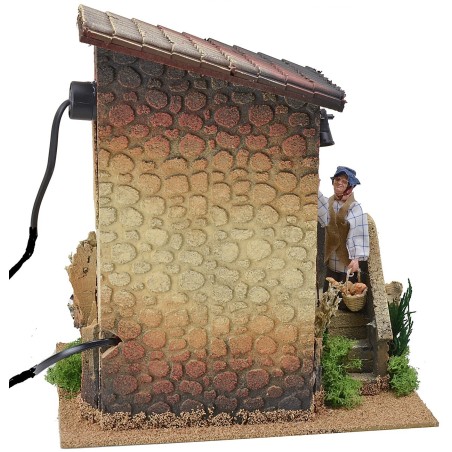 Double movement illuminated house with man ringing the bell and