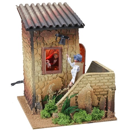 Casa illuminata a doppio movimento con uomo che suona la