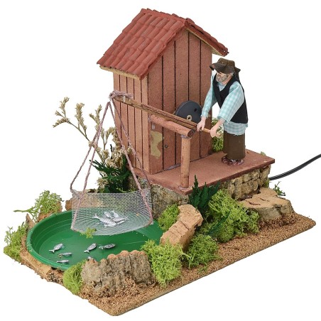 Pescatore con bilancia in movimento cm 26x16,5x21 h