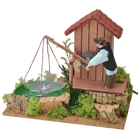 Pescatore con bilancia in movimento cm 26x16,5x21 h