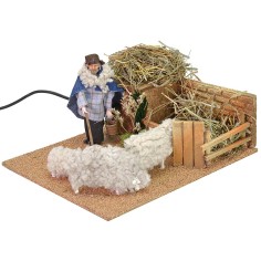 Shepherd 12 cm at the sheepfold in motion 19x23x13 h