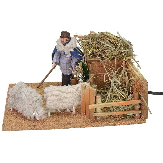 Pastor de 12 cm al redil en movimiento 19x23x13 h Mundo Pesebres