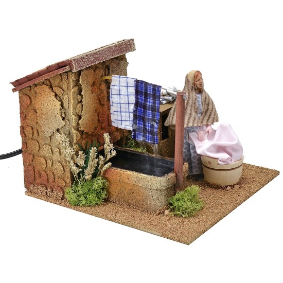 Laundress 12 cm in motion with dripping fountain cm 18x20x14,5 h