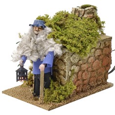 Shepherd 12 cm in movement with illuminated lantern 10x14x13 cm
