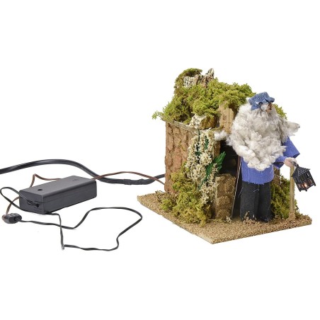 Pastore 12 cm in movimento con lanterna illuminata cm 10x14x13