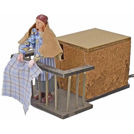 Woman 12 cm on the balcony flapping clothes in motion cm