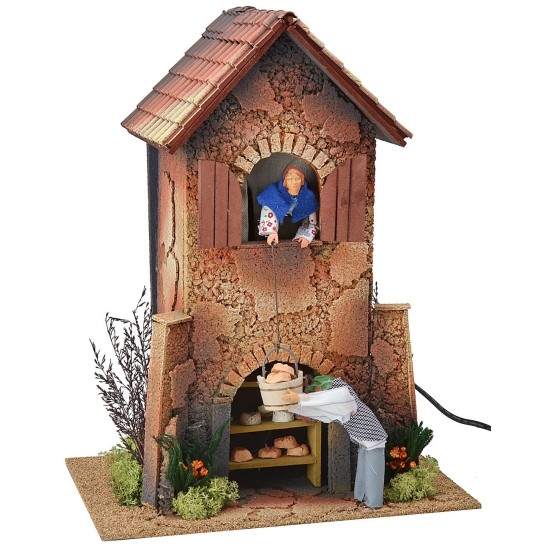 Woman and man 12cm raising and lowering a basket with