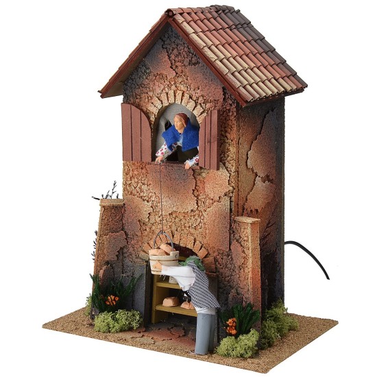 Woman and man 12cm raising and lowering a basket with