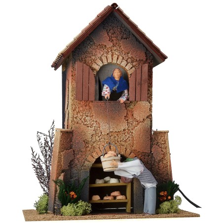 12 cm woman and man raising and lowering a basket with double