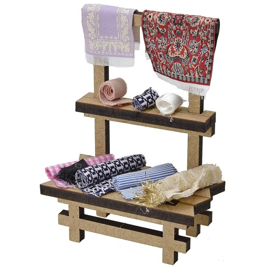Stand with fabrics and carpets