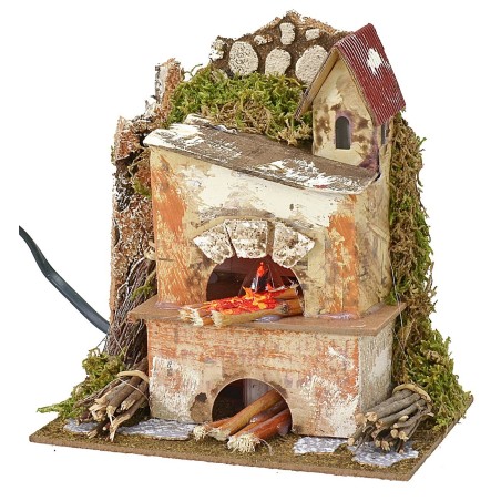 Horno con chimenea y llama efecto fuego funcionando cm 15x10x16