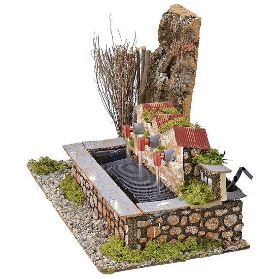 Fuente funcional para belén con tres grifos de 33,5x18x23 cm (alto).