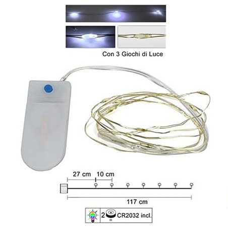 10 cold white micro LEDs with plays of light and batteries