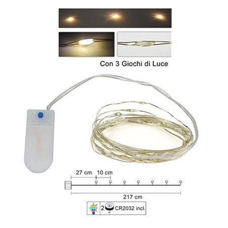 20 Micro led bianco caldo con giochi di luce e pile incluse