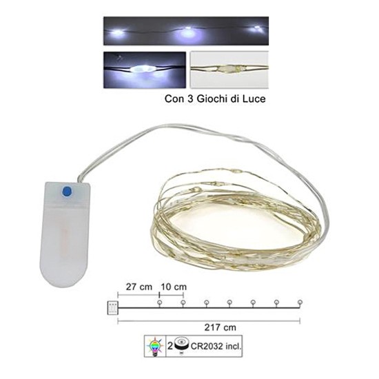 20 Micro LED blanco frío con juegos de luces y pilas incluidas