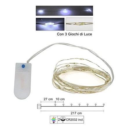 20 Micro led bianco freddo con giochi di luce e pile incluse