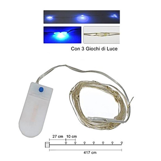 40 micro LED azules con juegos de luces y pilas incluidas