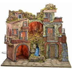 Presepe illuminato stile '700 con cascata cm 70x50x64 h 2