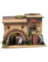 Illuminated house with moving lamplighter 12 cm and woman
