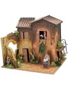 Illuminated village with two women 12 cm in movement cm