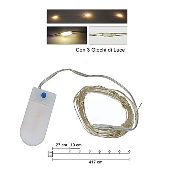 40 Micro led a luce bianca calda con giochi di luce e pile