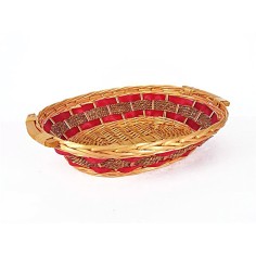 Cesta ovalada de mimbre claro con decoración roja de 50x41x15