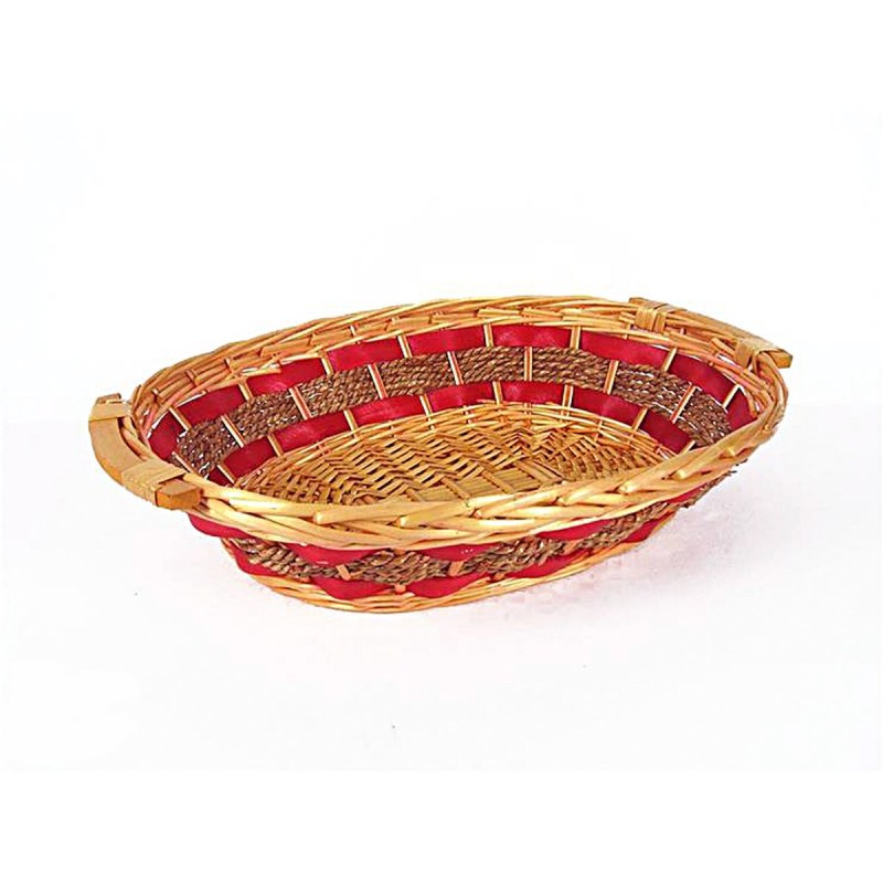Light wicker oval basket with red decoration cm 50x41x15 h