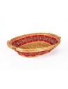 Cesto ovale di vimini chiaro con decoro rosso cm 50x41x15 h