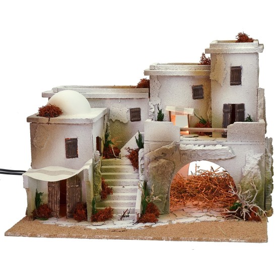 Presepe in stile arabo con tenda completo di luci cm 50x40x37 h
