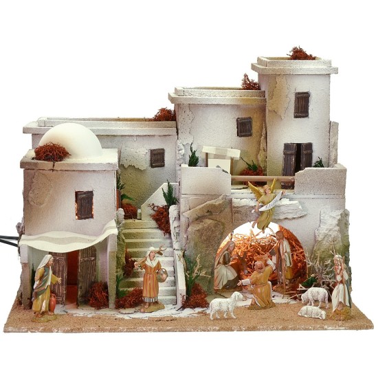 Nativity scene in Arab style with tent complete with lights and statues