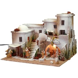 Nativity scene in Arab style with tent complete with lights and statues