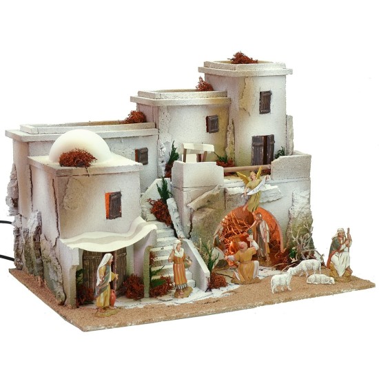 Presepe in stile arabo con tenda completo di luci e statue