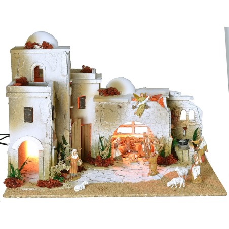 Presepe arabo completo di luci, fontana funzionante e statue
