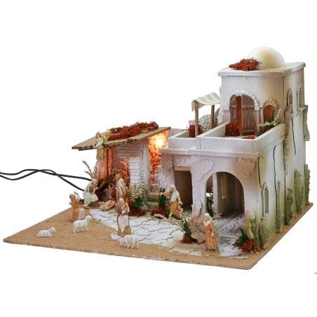 Presepe arabo completo di luci funzionante a corrente e statue