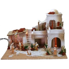 Presepe arabo completo di luci funzionante a corrente e statue